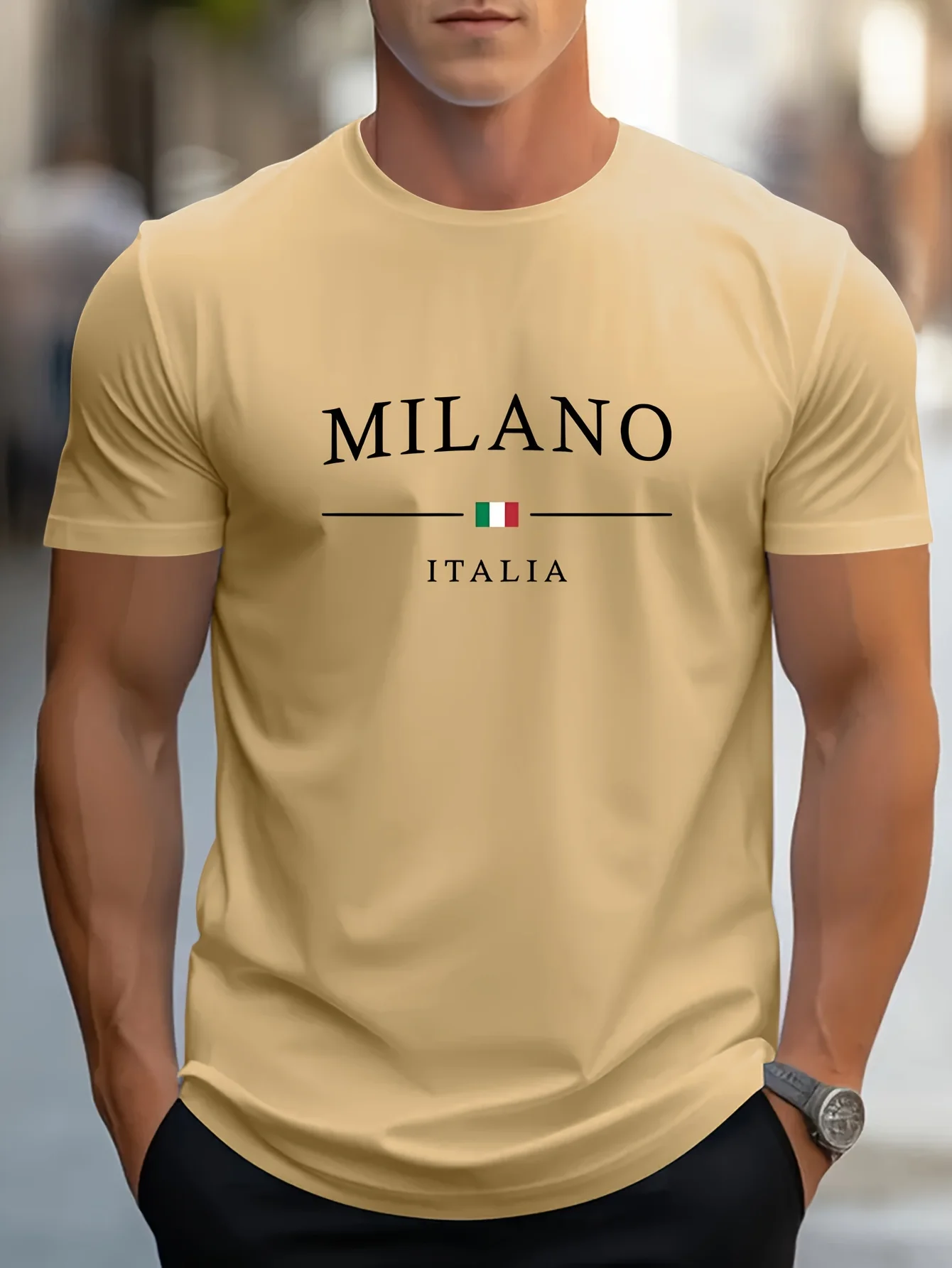 Men's Summer 100% Cotton Fashion MILANO Letter Printed Loose Large Casual Comfortable Round Neck Short Sleeve T-shirt Top image 2