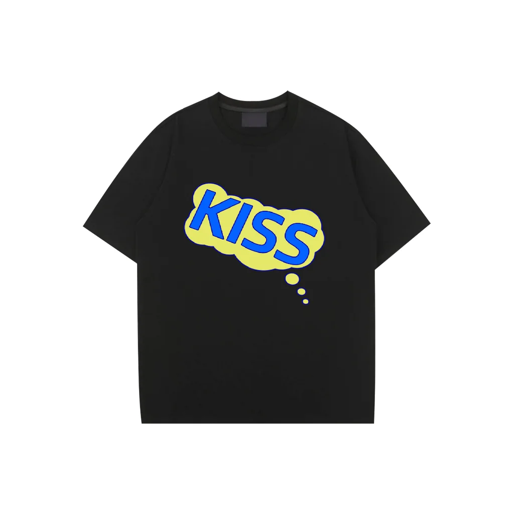 

Cotton Fashion Pattern Printed Hip Hop West Men's T Shirt Round Neck Loose Tops Blue Letter Casual Oversized Clothing