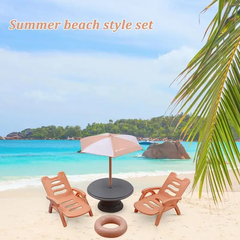 

Doll House Beach Accessories Miniature Decorations Creative Beach Umbrella Chair Doll House Accessories Beautiful Desktop