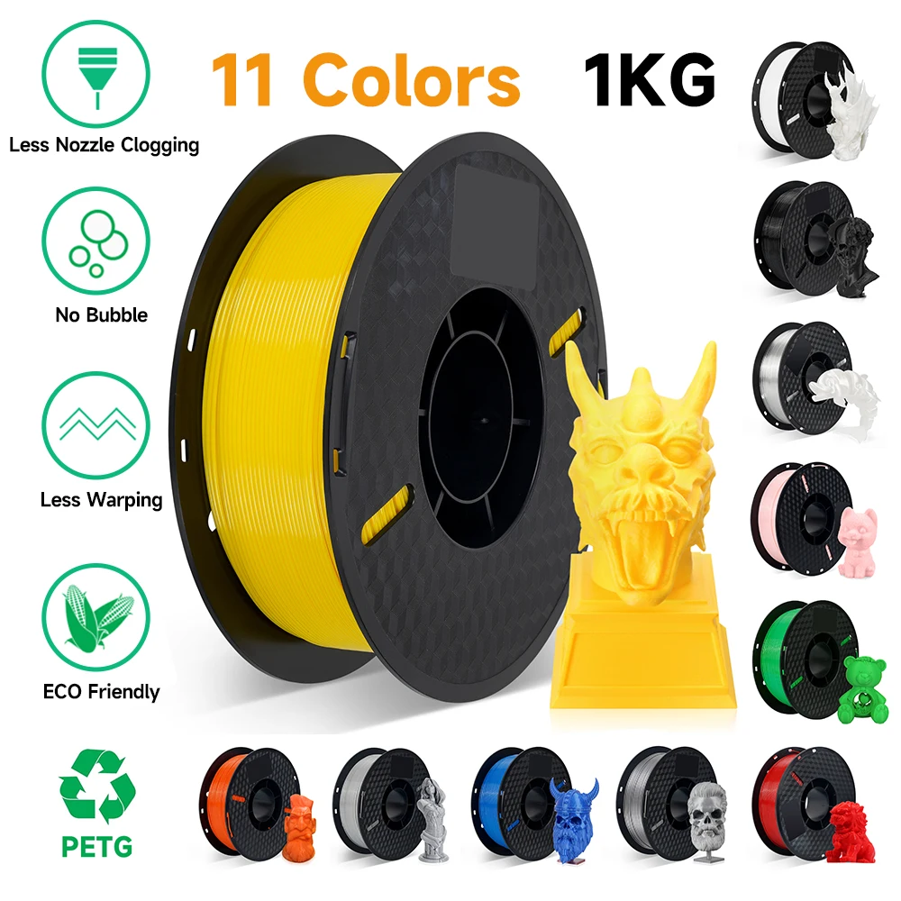 KINGROON 1KG PETG 3D Printer Filament 1.75MM No Bubble 1 Rolls 1kg/2.2lbs for FDM 3D Printer High Strength Compound Material