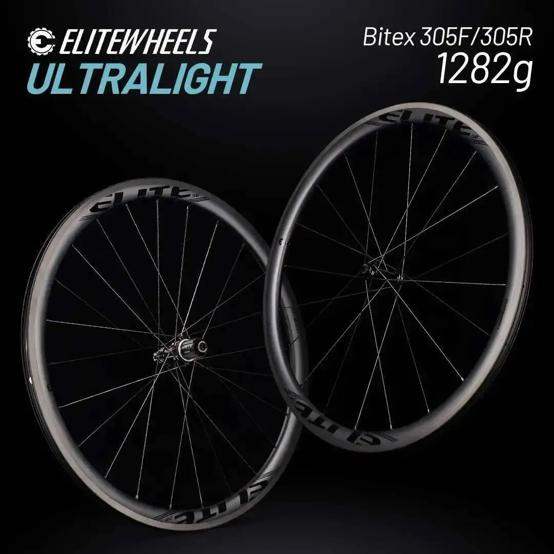 

ELITEWHEELS 700C Road Bike Tubeless Wheelset Carbon Fiber Bicycle Wheel Bitex Straight Pull Hub For Clmbing 1282g Only