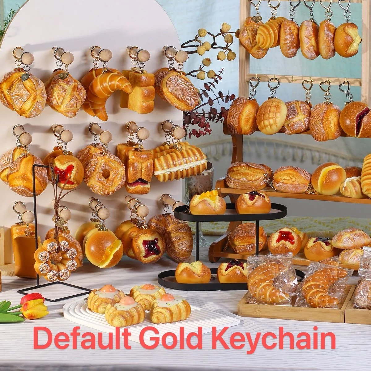 1 Piece of Realistic Art European Bread Bag Pendant Car Interior Hanging Decoration Default Gold Keychain