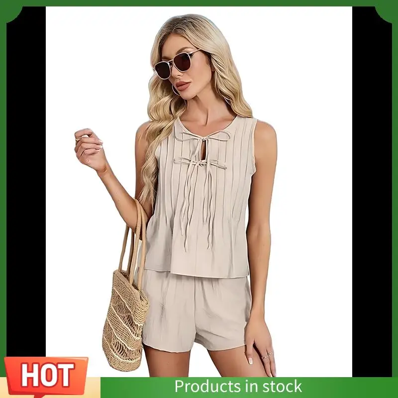 

Intuitive Women's Summer Two-Piece Sleeveless Linen Suit
