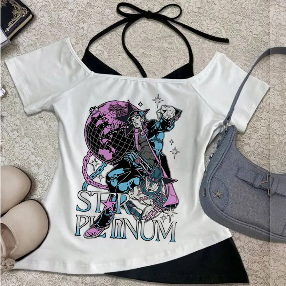 Jojo Bizarre Adventure Gyro Zeppeli cropped top women baddie graphic 2000s harajuku tshirt anime scene  grunge manga vintage