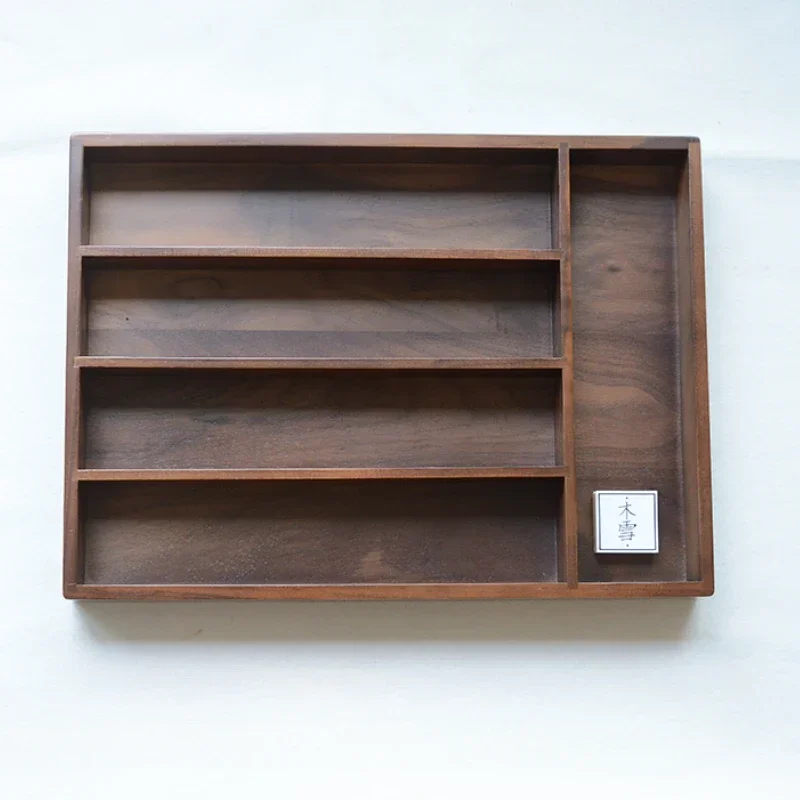 Black Walnut Desktop Organizer, Solid Wood Storage Box for Kitchenware,  Multifunctional Wooden Desk Organizer