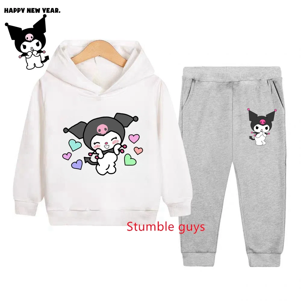 أطفال Kuromi الكرتون 2 قطعة مجموعة الخريف الدافئة أنيمي هوديي والسراويل البلوز أزياء ملابس الأطفال #3