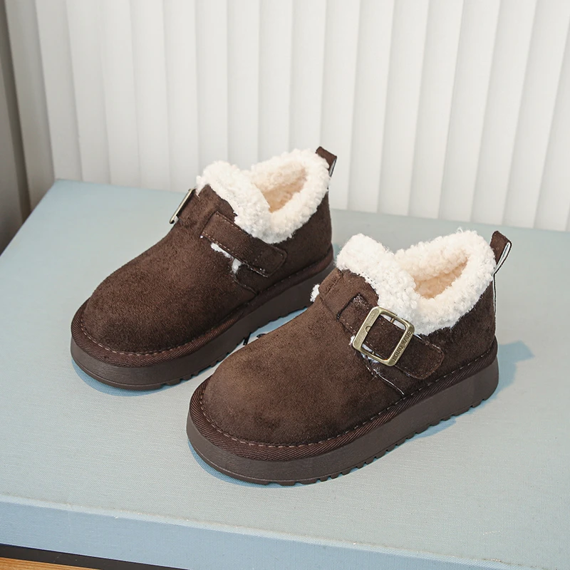 أحذية الأطفال أحذية الثلوج للأطفال البني مبطن سميكة الفتيان الفتيات أحذية قطنية الجمل الفتيات الفراء أحذية أطفال أحذية قصيرة #5
