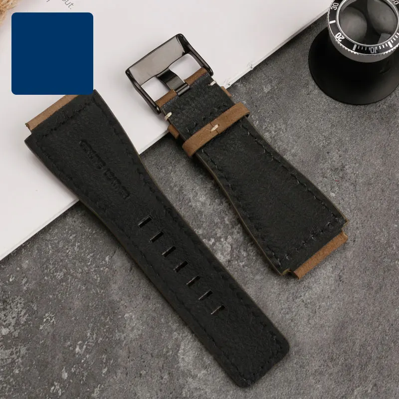 34*24mm Convex End Italian Calfskin Leather Watch Band For Bell Series BR01 BR03 Strap Watchband Bracelet Belt Ross Rubber Men