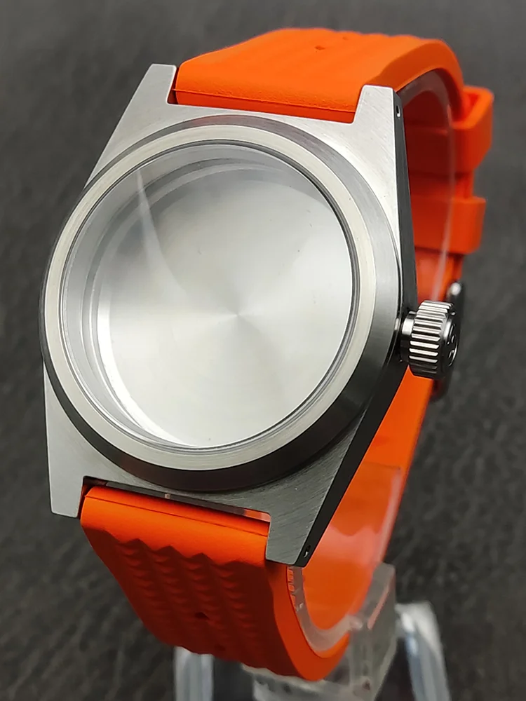 38MM men's watch case is suitable for Japanese NH35 movement brushed process orange silicone strap sapphire mirror