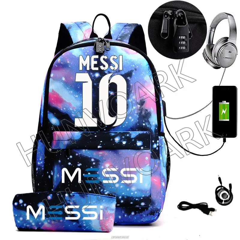 Messi Backpack Fashion Oxford Student School Backpacks 16 Inch Laptop Bag Casual Travel Laptop Rucksack Mochila