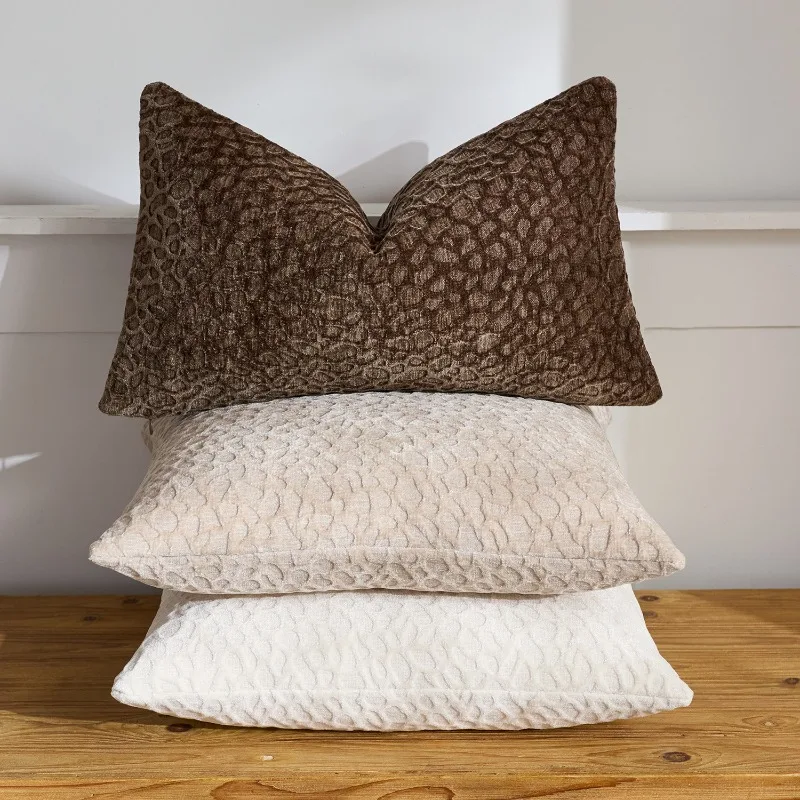 2PCS 3D Raised Embroidery Cushion Cover Luxury Textured Chenille Throw Pillow Case Modern Neutral Soft Decorative Pillow Covers