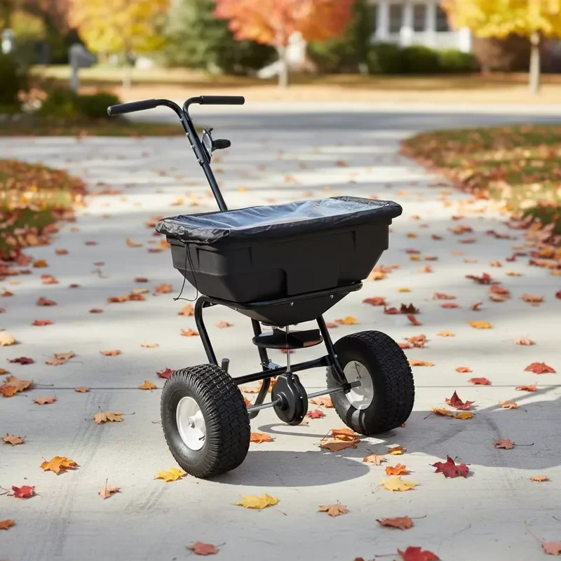 RUIHONG 17.6kg Walk Spreader Screen Rain Cover 60L Capacity Adjustable Hand Push for Grass Seed Salt Ice Melt