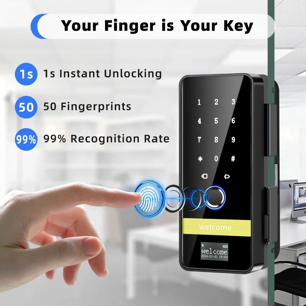قفل باب زجاجي ذكي، 7 في 1 بدون مفتاح لبصمة الإصبع مع التحكم في التطبيق، أقفال رقمية إلكترونية مع رمز لوحة المفاتيح، Aut #3
