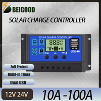 30A 60A 80A PWM Solar Charge Controller LCD Input MAX 50V Lead-acid Lithium Battery 12V 24V AUTO Charge Regulator Controller