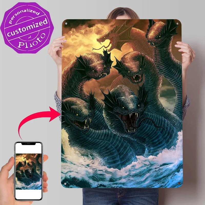 Hydra Sea Monster 3D Texture Metal Poster Customized Wall Art Tin Sign Gift for Mancave Modern Home Decoration Ornaments House