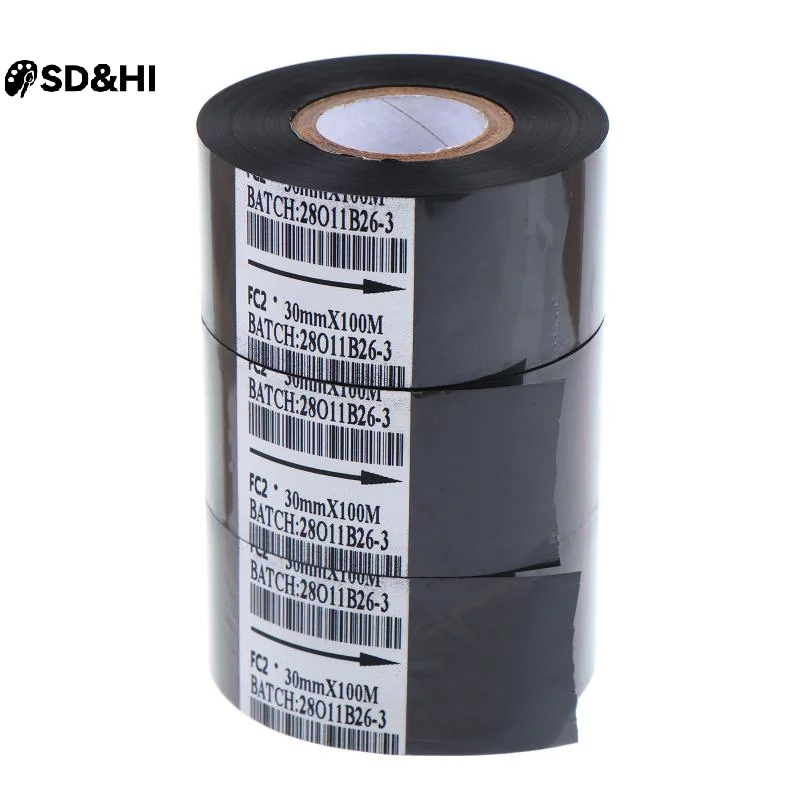 FC2 30mm*100m Black Thermal Printing Ribbon For Stamping Machine Printer Ink Heat Transfer Tape Production Date Printing