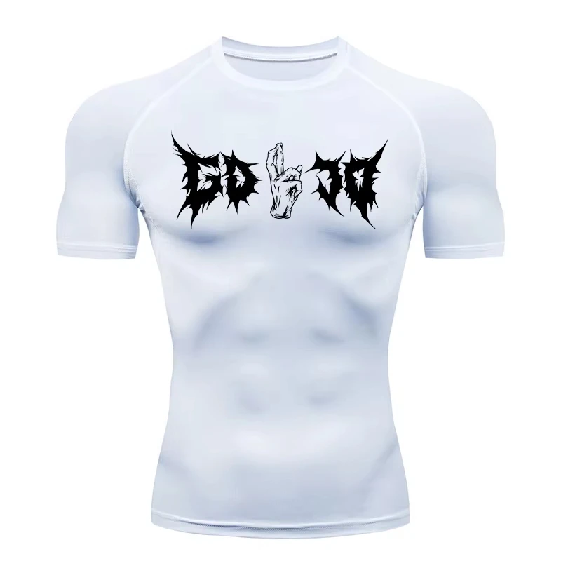 2026 Gojo Print Compression Shirt for Men Sporty Athletic Quick Dry Tshirt Tops Gym Workout Running Sportwear Training Top