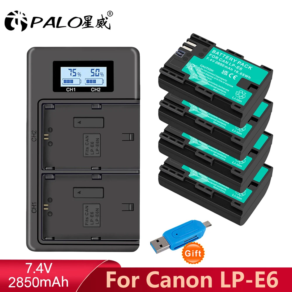 

LP E6 LPE6 LP-E6 E6N Battery + LCD Dual Charger For Canon EOS 5DS R 5D Mark II 5D Mark III 6D 7D 60D 60Da 70D 80D XC10 Camera