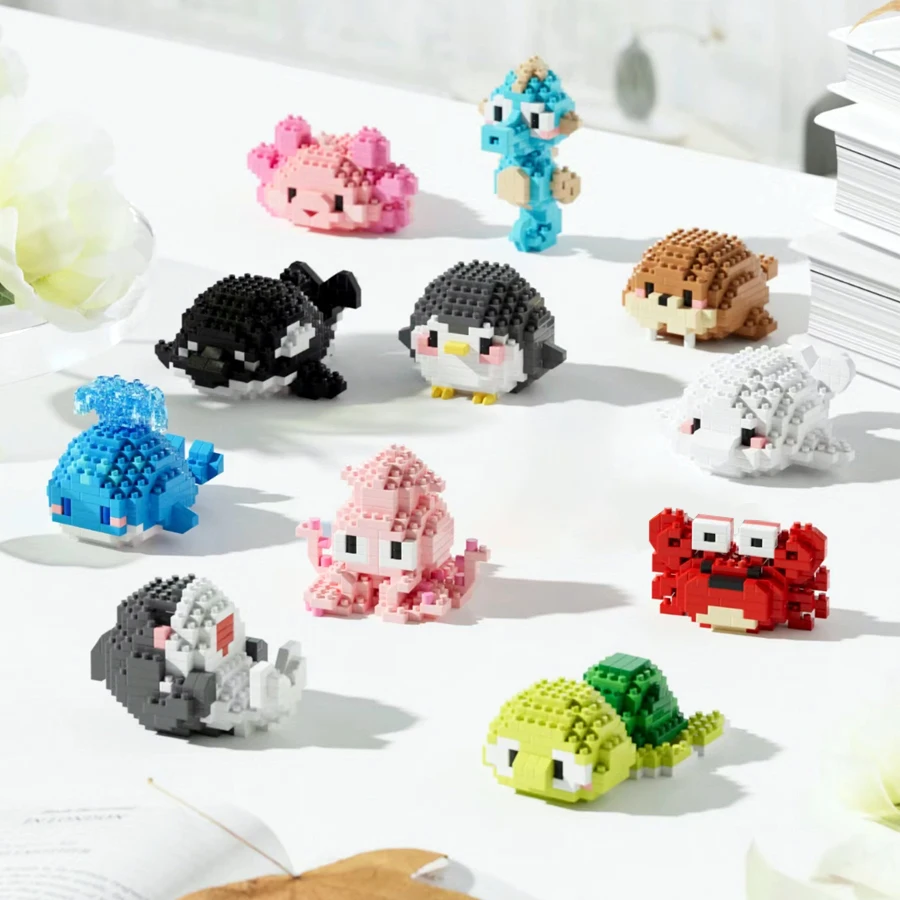 Micro Sea Creatures Series Small Particles Mini Animals Building Blocks Miniature Turtle Whale Fish Children's Educational Toys