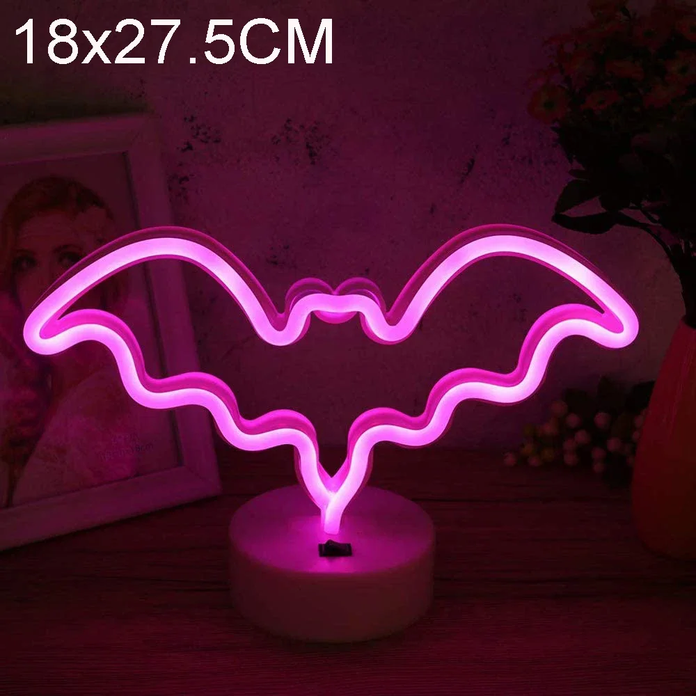 Lampu tanda Neon bentuk kelelawar warna-warni lampu Neon LED dasar kamar anak Bar Malam pesta Halloween liburan Natal pernikahan dekorasi dinding rumah