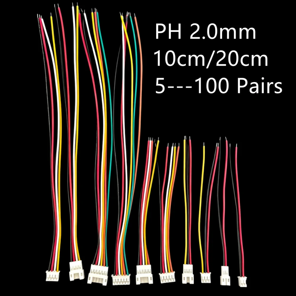5-100Pairs Micro JST PH2.0 PH 2p 3p 4p 5p 6p Male Female Plug Terminal Connector Cable PH 2.0 Electronic Wire Line 26AWG 10/20CM