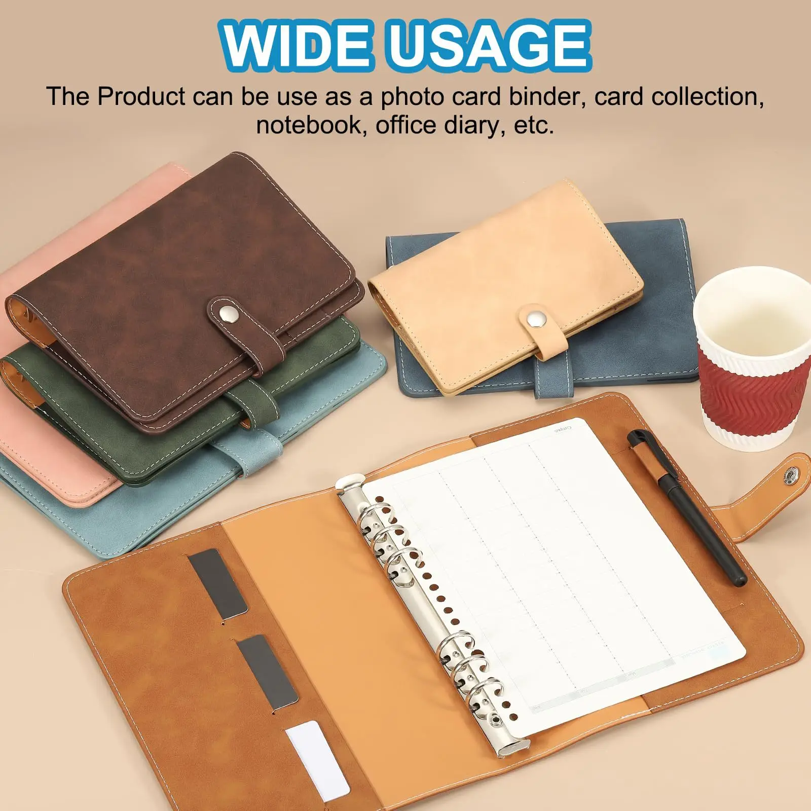 A6 Binder PU Leather Cover Protective Case Six-Hole with Magnetic Buckle Storage Binder Notebook Stationery
