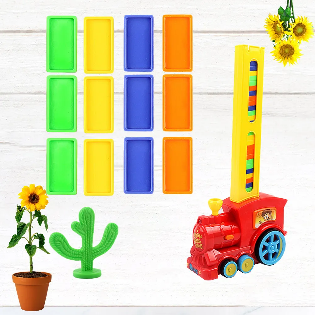 Treno Elettrico per Domino in Legno da 60 Pezzi per Bambini, Gioco di Equilibrio Automatico con Blocchi Domino Educativi