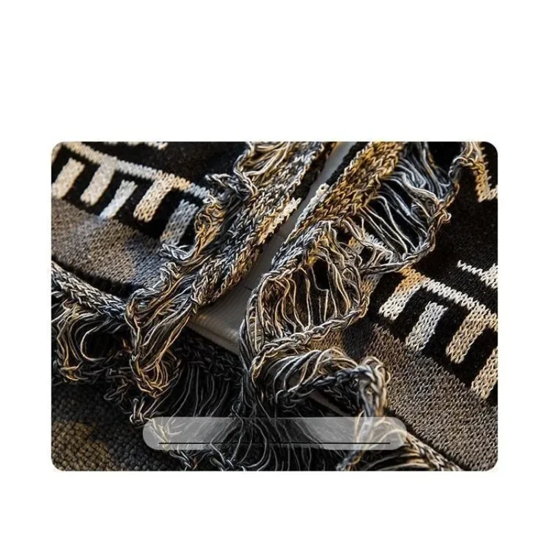 نمط محبوك سترة سترة الرجال موضة الاتجاه فضفاض Laid-الظهر الخامس الرقبة سترة مشغولة من الصوف سترة الرجال ربيع الخريف الرجعية العرقية #5