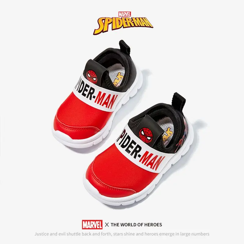 Marvel Cartoon Figure Spider-Man Baby Boys Shoes 2023 Autumn New Sports Shoes Soft Sole One Pedal Cute Casual Running Shoes