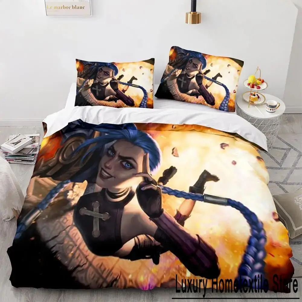 

Anime League of Legends Jinx Bedding Set Single Twin Full Queen King Size Bed Set Adult Kid Bedroom Duvetcover Sets Game Anime