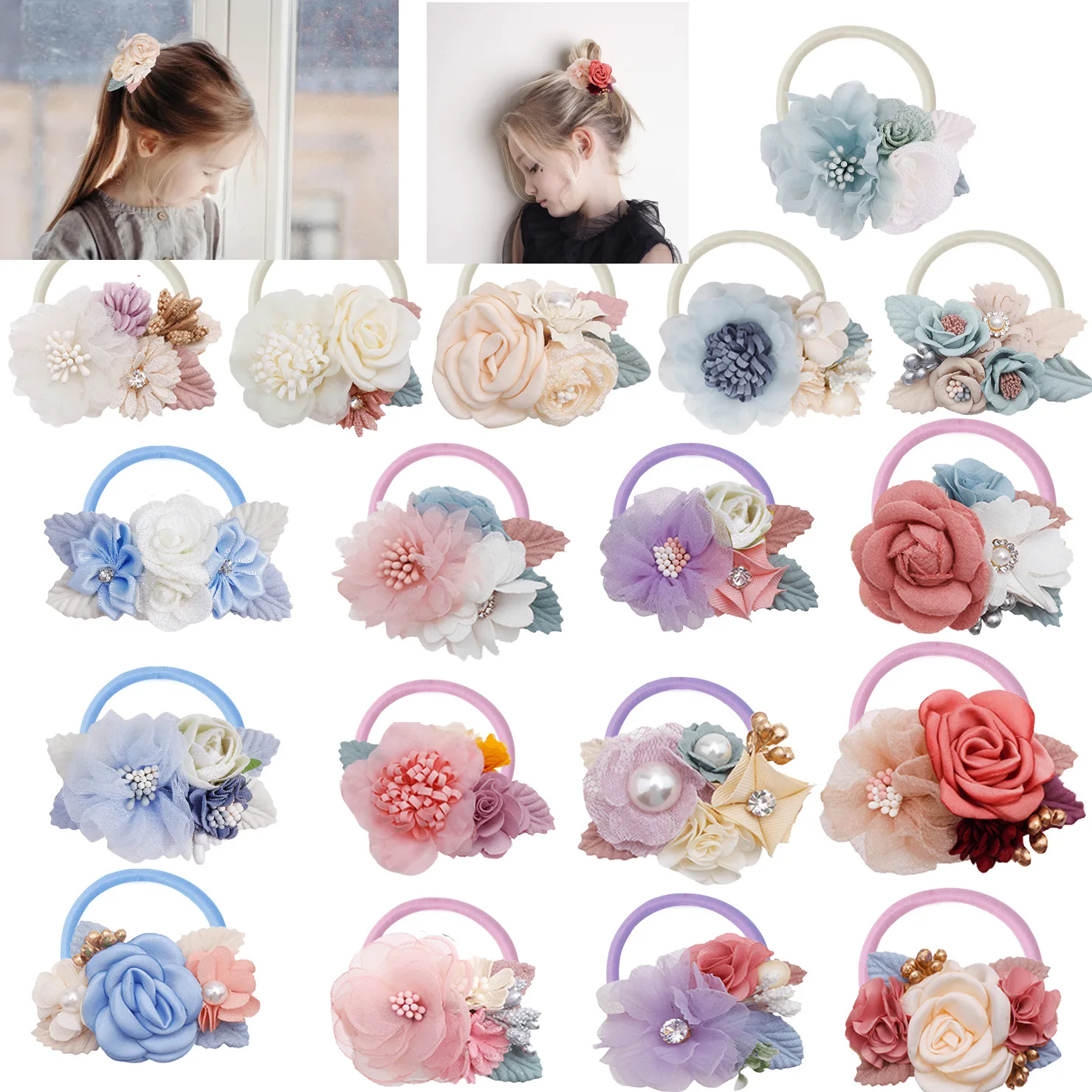 

Детские резинки для волос с цветами, милые искусственные цветочные ткани, эластичные веревки для волос, милые резинки для волос с цветочным принтом, корейские аксессуары для волос, 3 шт.