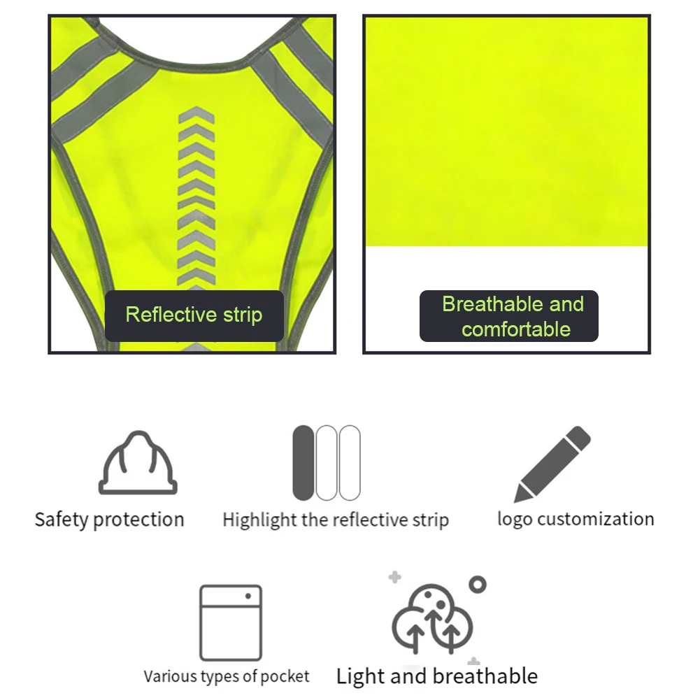 سترات أمان عاكسة خفيفة الوزن وقابلة للتعديل سترة مرنة سترة Hi Vis شرائط عاكسة للتحكم في حركة المرور والجري وركوب الدراجات