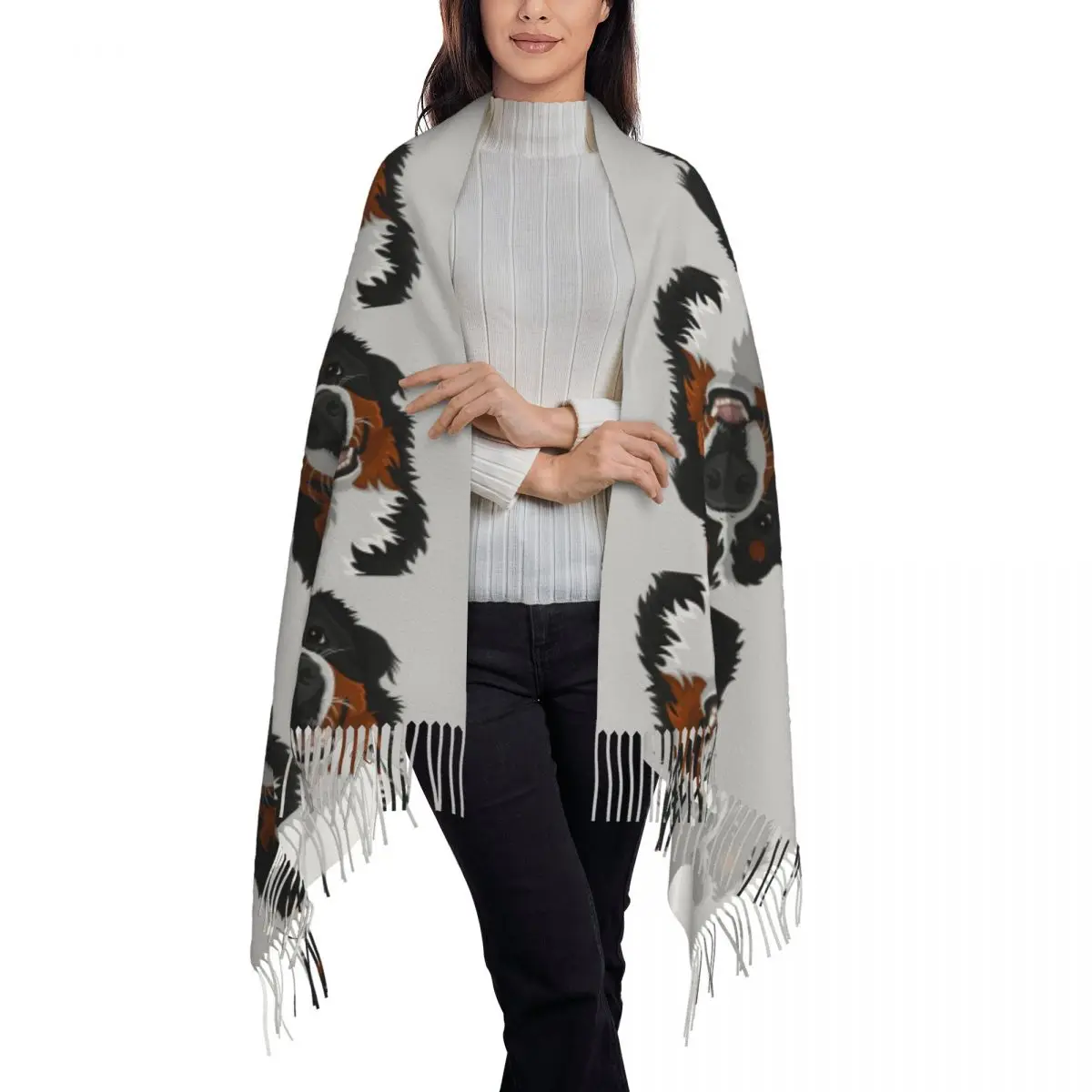 Bernese Mountain Dog Scarf Tassel Scarves Women Soft Warm Shawls and Wraps Long Fall Winter Shawl Wrap