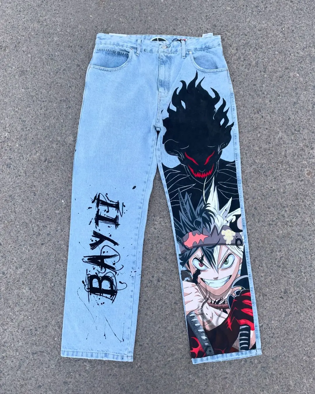 Harajuku populer Anime cetak longgar Jeans untuk pria wanita gaya baru celana kaki lebar Y2k Streetwear celana pinggang tinggi pakaian pria