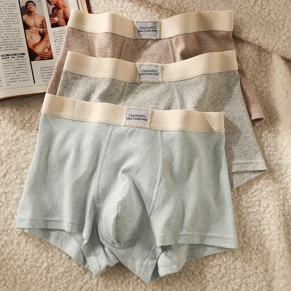 

3PCS/Pack Seamless Cotton Knit Breathable Men's Panties Antibacterial Double-layer Crotch Boxer Man High Elastic Waist Underwear