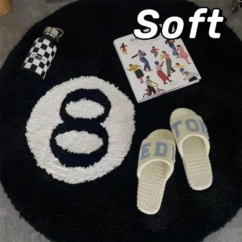 Simulated Billiards 8 Ball Carpet Round Cashmere Soft Chair Mat Anti-slip Bath Floor Mats Kids Bedroom Vintage Black Carpet Drop