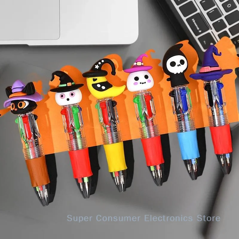 Pack of 5/10/15/20 Halloween Cartoon 4-in-1 Color Ballpoint Pen - Bat, Pumpkin, Ghost Shaped - Great for Student Gifts