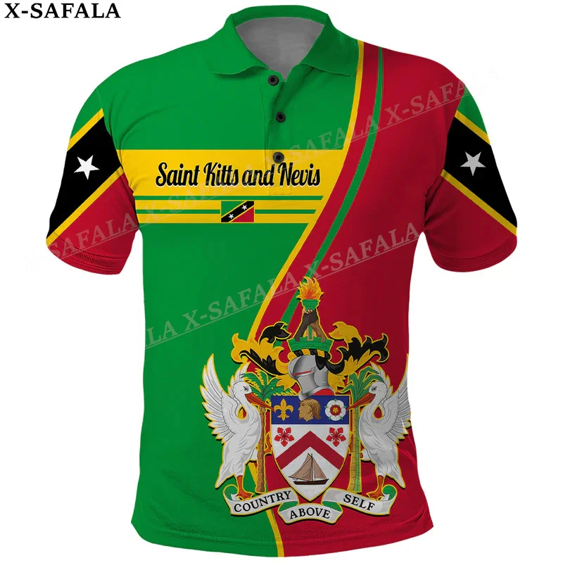 Saint Kitts And Nevis Coat Of Arms 3D Print Polo T-Shirt Men Collar Short Sleeves StreetWear Casual Top New Summer Clothes-3