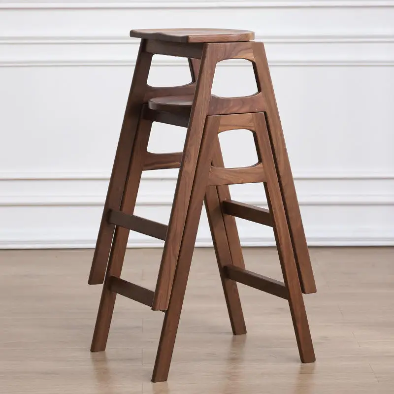 

#Vintage Solid Wood Dining Chairs Counter Height Bar Stools With Footrests For Bars And Restaurants