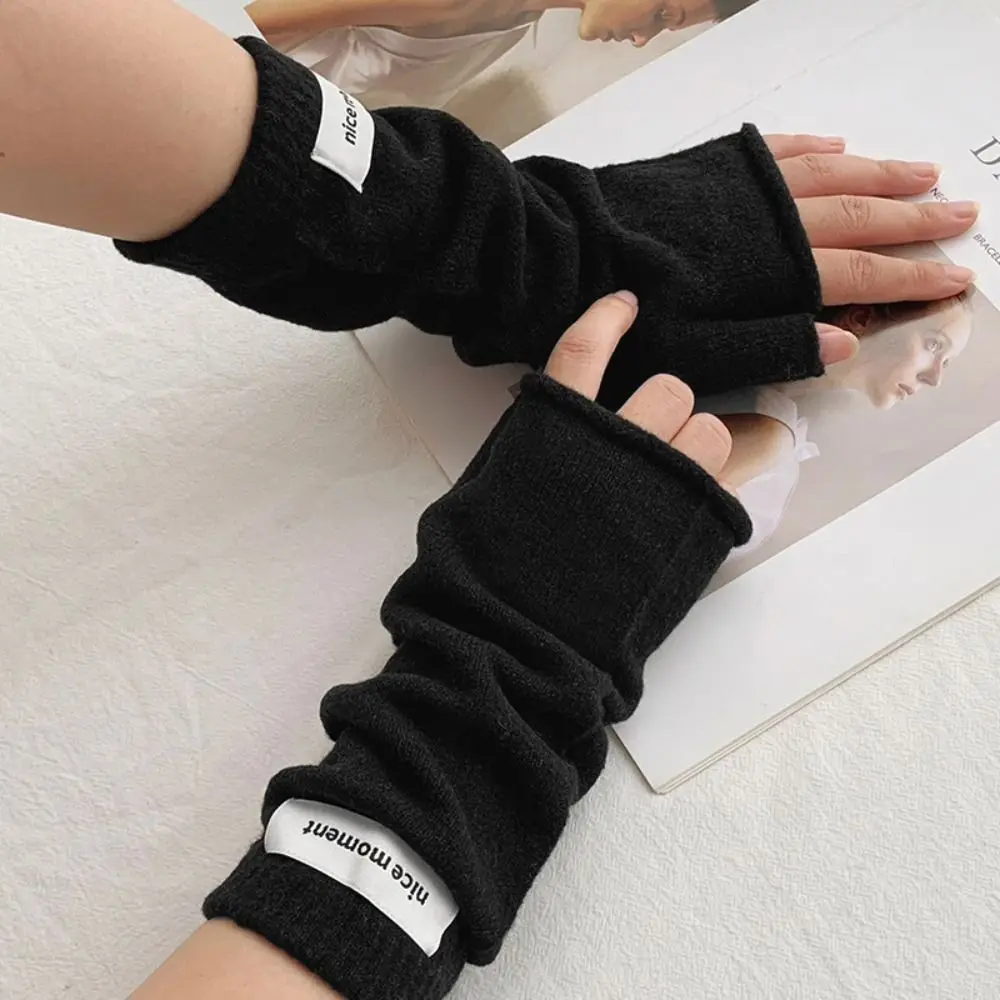 

Korean Fashion Pure Color Long Wrist Gloves Arm Warmers False Sleeve Fingerless Gloves Knitted Elbow Mittens Women Wear