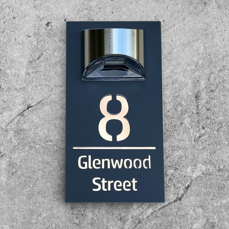 Customized House Sign Solar LED Light Modern Residential Address Sign 3D Laser Cut Address Plaque Outdoor Street Name Door Plate