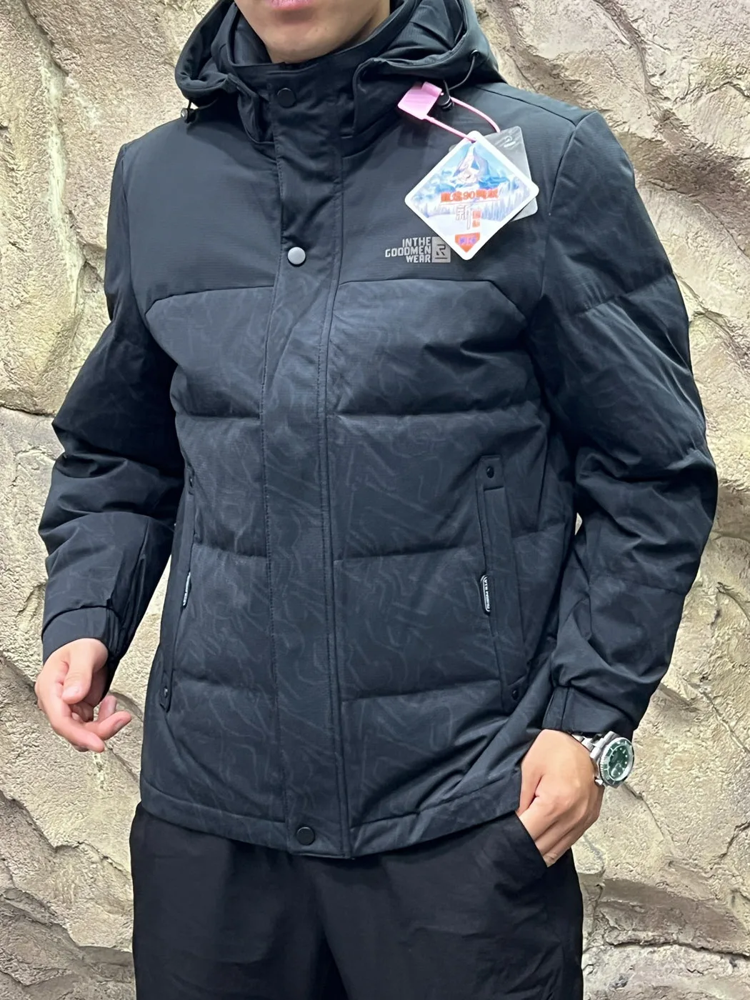 Men's Graphene Heat Reflection down Jacket Hooded Quilted Color Block Windproof Waterproof Duck down Warm Winter Coat