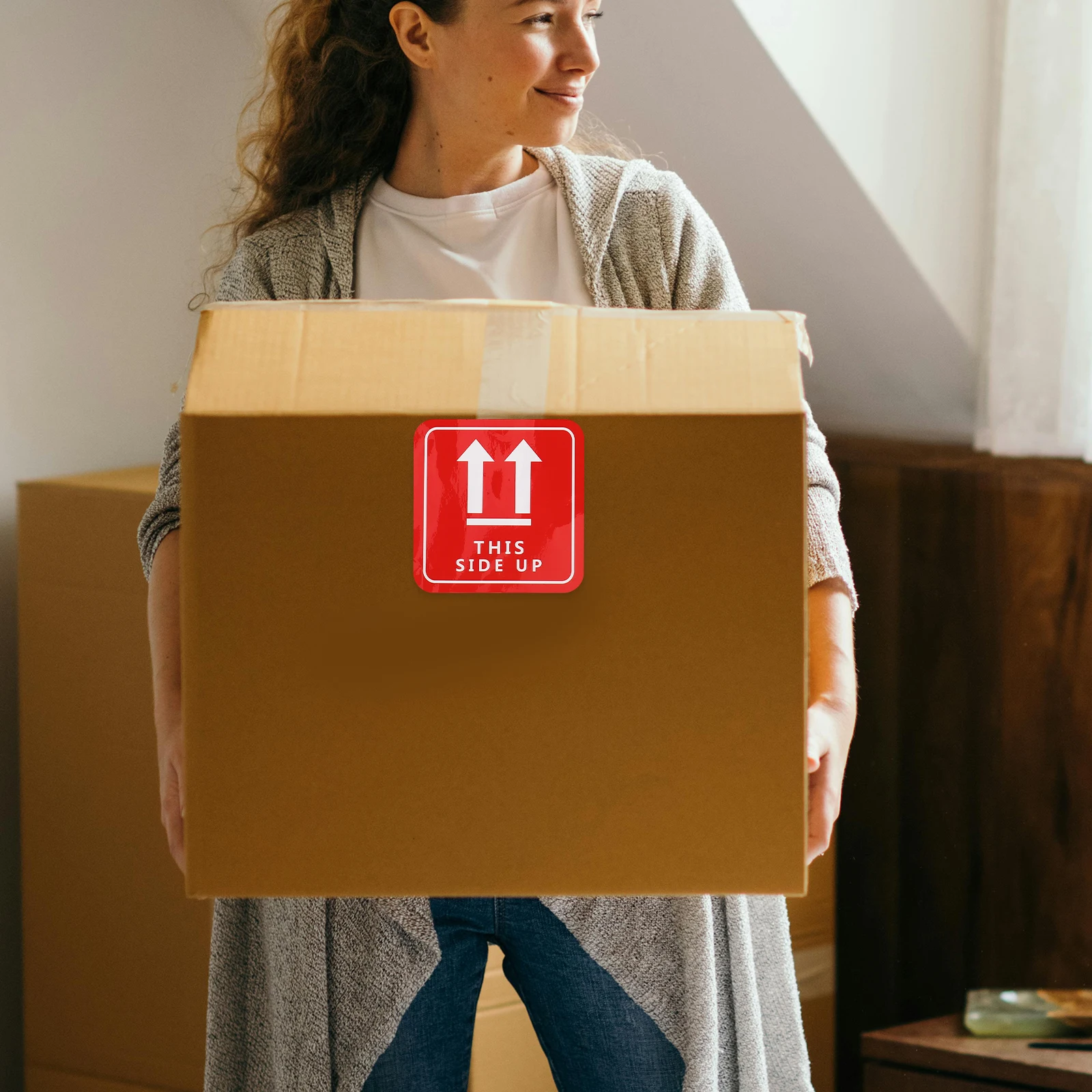 16 Pcs Side Up Shipping Stickers Stickers 10x10cm Shipping Labels Fragile Warning Caution PVC Adhesive Packing