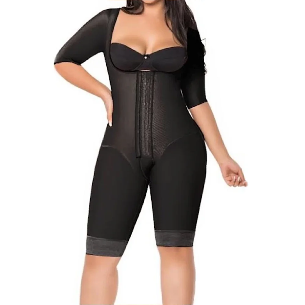 Shapewear with Medium Sleeves Open Bust Bodysuit With Hooks Waist Trainer Body Shaper Tummy Control Post Surgery Recovery Wear