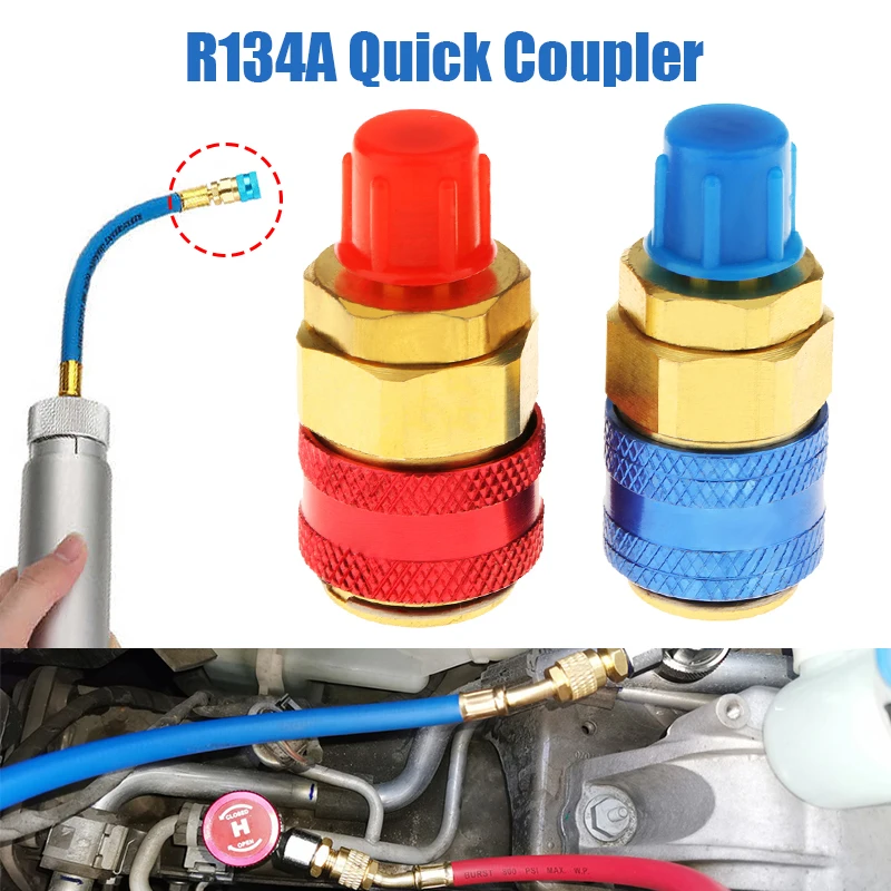 Accesorios de adaptador R134A, Conector alto y bajo, manguera calibre colector aire acondicionado coche CA, 1/4 pulgadas, 2 uds.