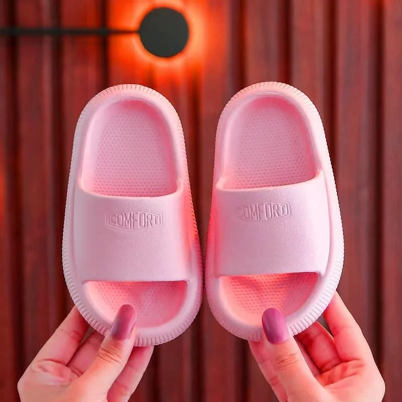 Summer Children\'s Casual Slippers Solid Color Breathable Non-Slip Home Bathroom Beach Kids Soft Slippers Boys Girls Indoor Shoes