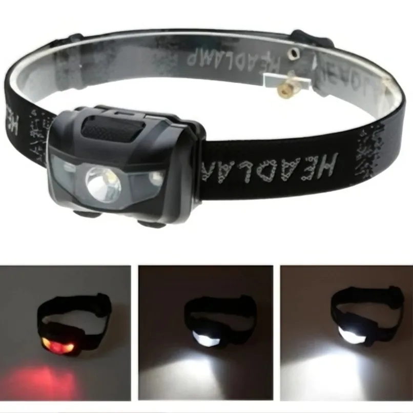 Adjustable LED Head Torch White Red Light 3 Modes Waterproof Headlamp for Camping Running Fishing Hiking Outdoor Sports Use