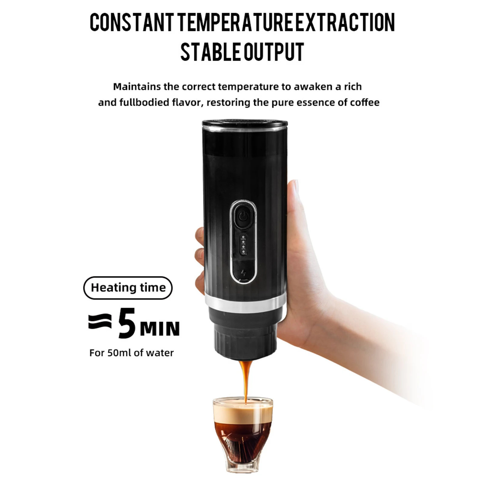 Portable Espresso Machine 3-in-1 Wireless Coffee Maker Compatible w/ Capsules Ground Coffee Electric Espresso Machine for Car