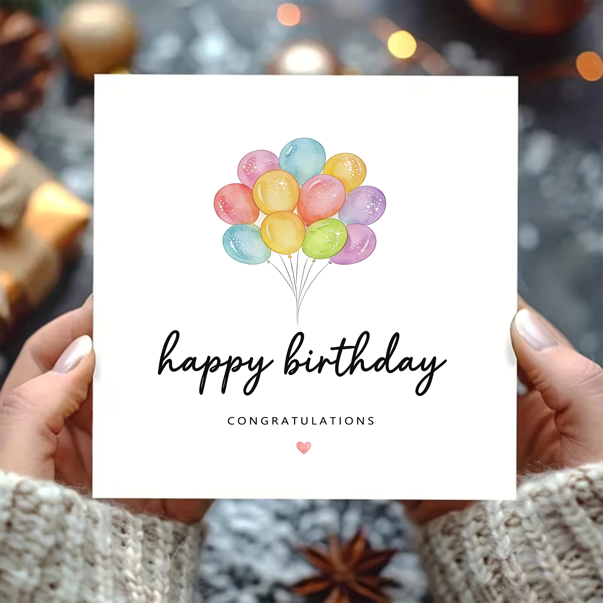 2 Stück (1 Stück Grußkarte + 1 Stück Umschlag), quadratische Grußkarte und Umschlag, weiße Grußkarte, Geburtstagskarte, mit Happy Birthday-Ballon-Design, besonders geeignet für die Beichte von Liebe,