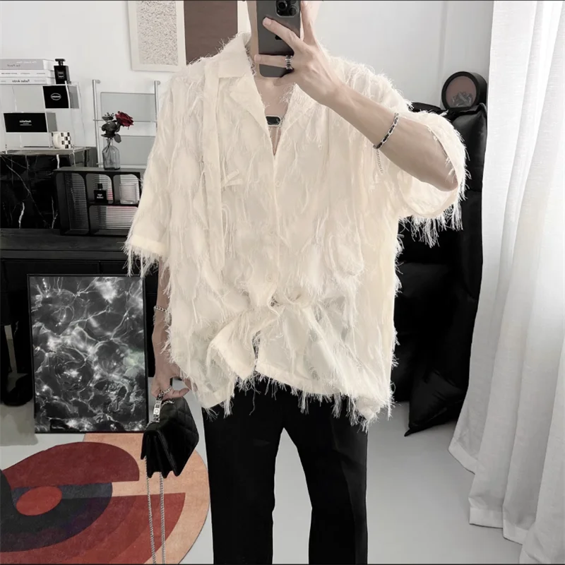 Original design sense short sleeve fashion fringe casual net red shirt